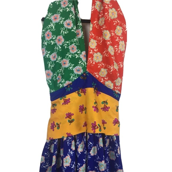 Womens Maxi Dress Size 5 Floral Halter Color Block Long VTG Youth guild - Picture 2 of 8